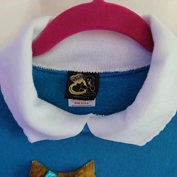 Vintage Handmade Upcycled Sweatshirt w/ 3D Fuzzy Yorkie - Picture 5 of 6